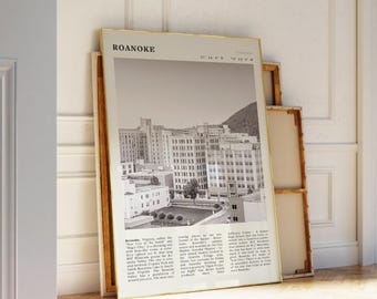 Plakat z panoramą Roanoke w Wirginii | Vintage USA Travel Print (do pobrania cyfrowego)