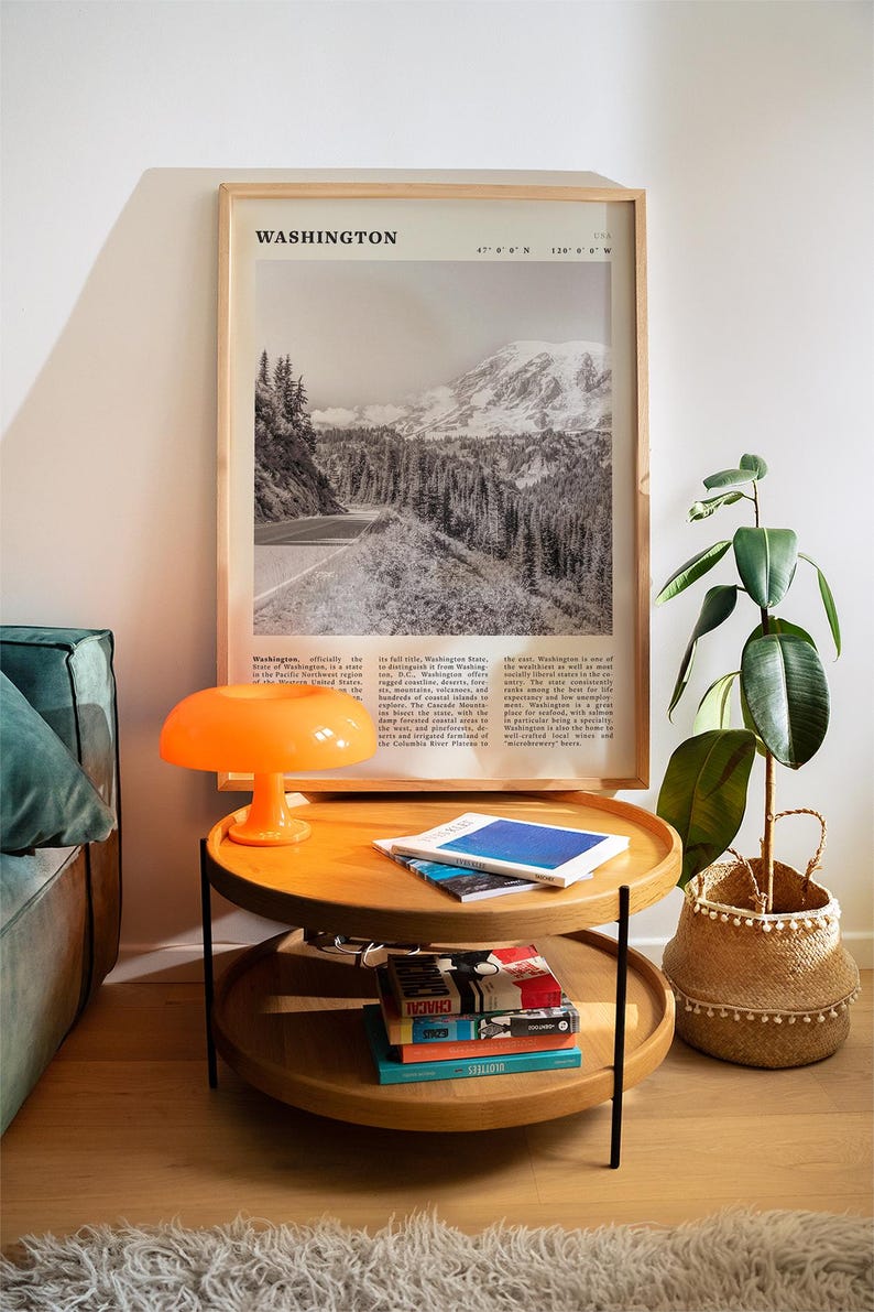 Poster con paesaggio in bianco e nero di Washington / Arte murale vintage del Pacifico nord-occidentale immagine 5