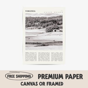 Impresión en blanco y negro de Virginia / Póster vintage de Blue Ridge / Regalo ideal para amantes de la naturaleza