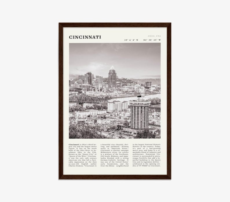 Cincinnati Skyline Print | Vintage Black & White Ohio Poster - Etsy