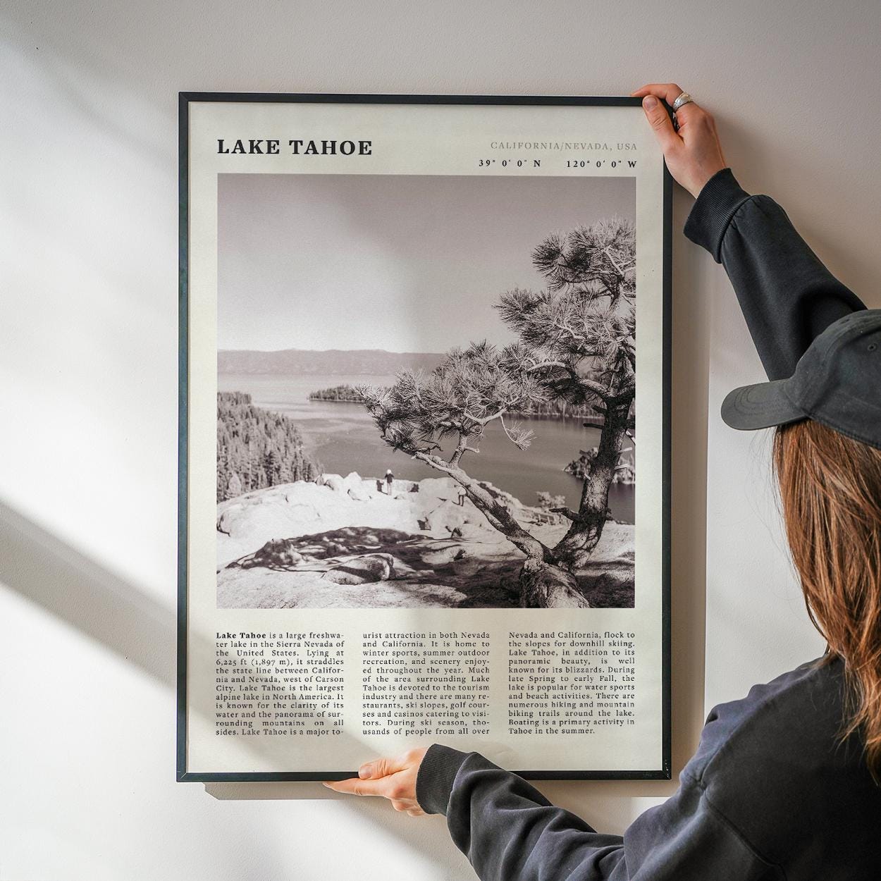 Lake Tahoe Black & White Print | Vintage Sierra Nevada Wall Art 