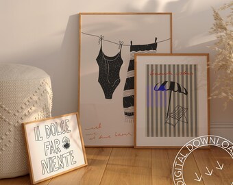 Summer Print Set of 3 | Beach, Laundry, Italian Art (Digital Download)