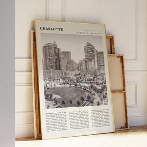 Printable Charlotte Black & White Poster | Vintage North Carolina Skyline Print | Ideal Gift for City Lovers