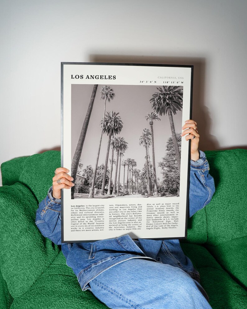 Vintage Los Angeles Cityscape Print | Black & White California Poster (Digital Download) image 1