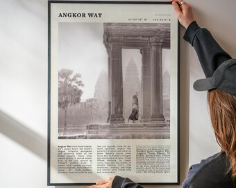 Vintage Angkor Wat Cambodia Poster | Sunrise Lotus Towers Travel Art Print