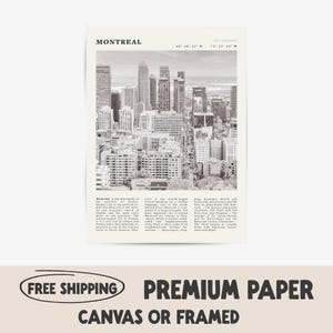 Impression d'horizon noir et blanc de Montréal | affiche vintage de la ville de Québec | Cadeau élégant pour les amoureux des villes