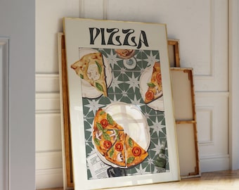 Italian Pizza Art Print | Green Kitchen Wall Decor
