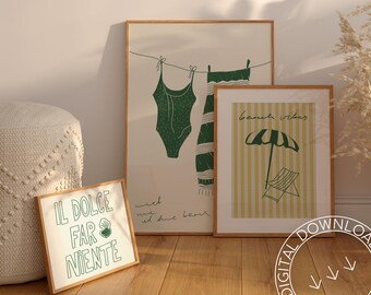 Green Summer Poster Set | Beach Vibes, Italian Art (Digital Download)