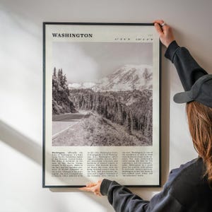 Poster con paesaggio in bianco e nero di Washington / Arte murale vintage del Pacifico nord-occidentale immagine 1