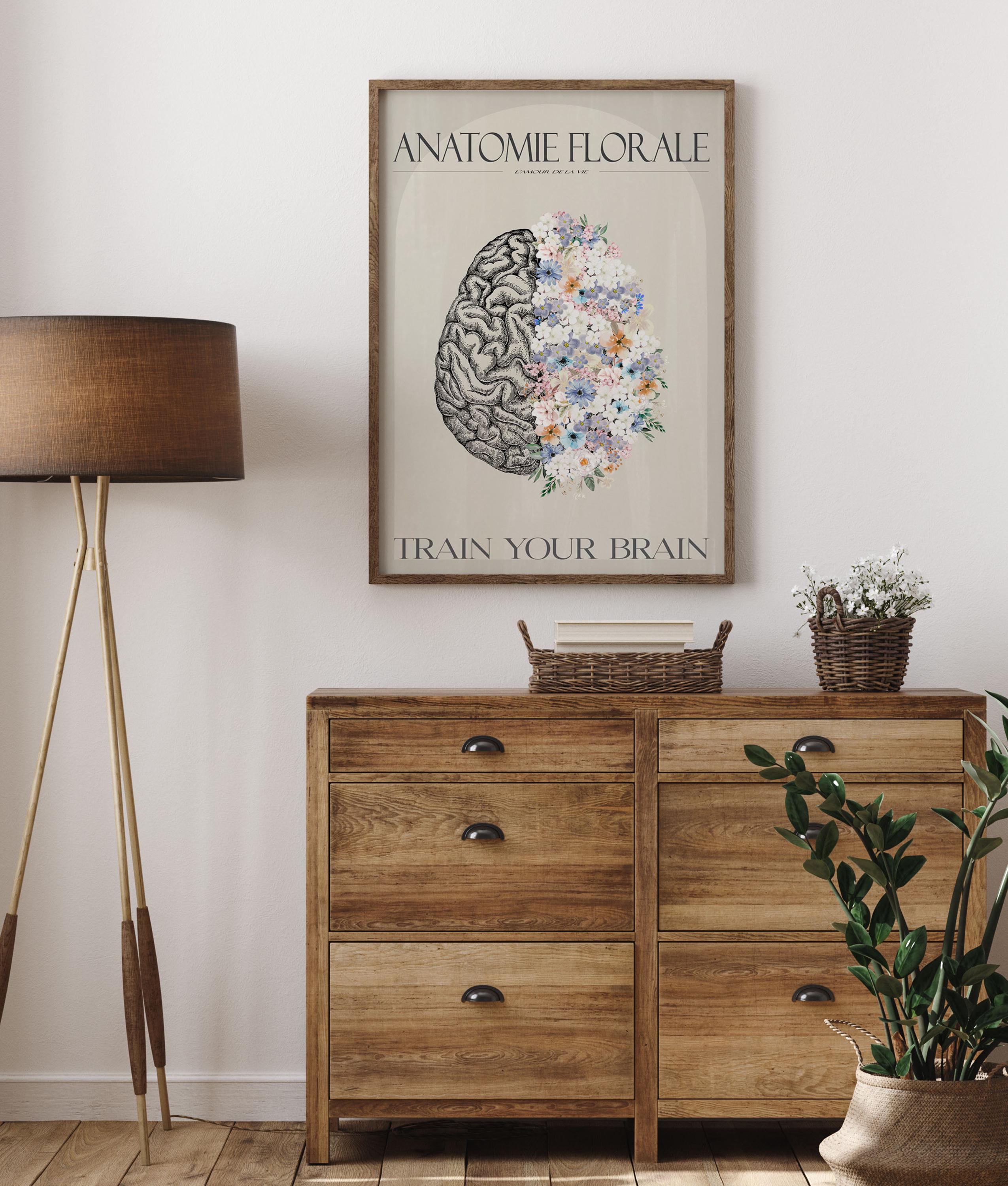 Floral Brain Anatomy Art Print | Minimalist Medical Decor (digital ...