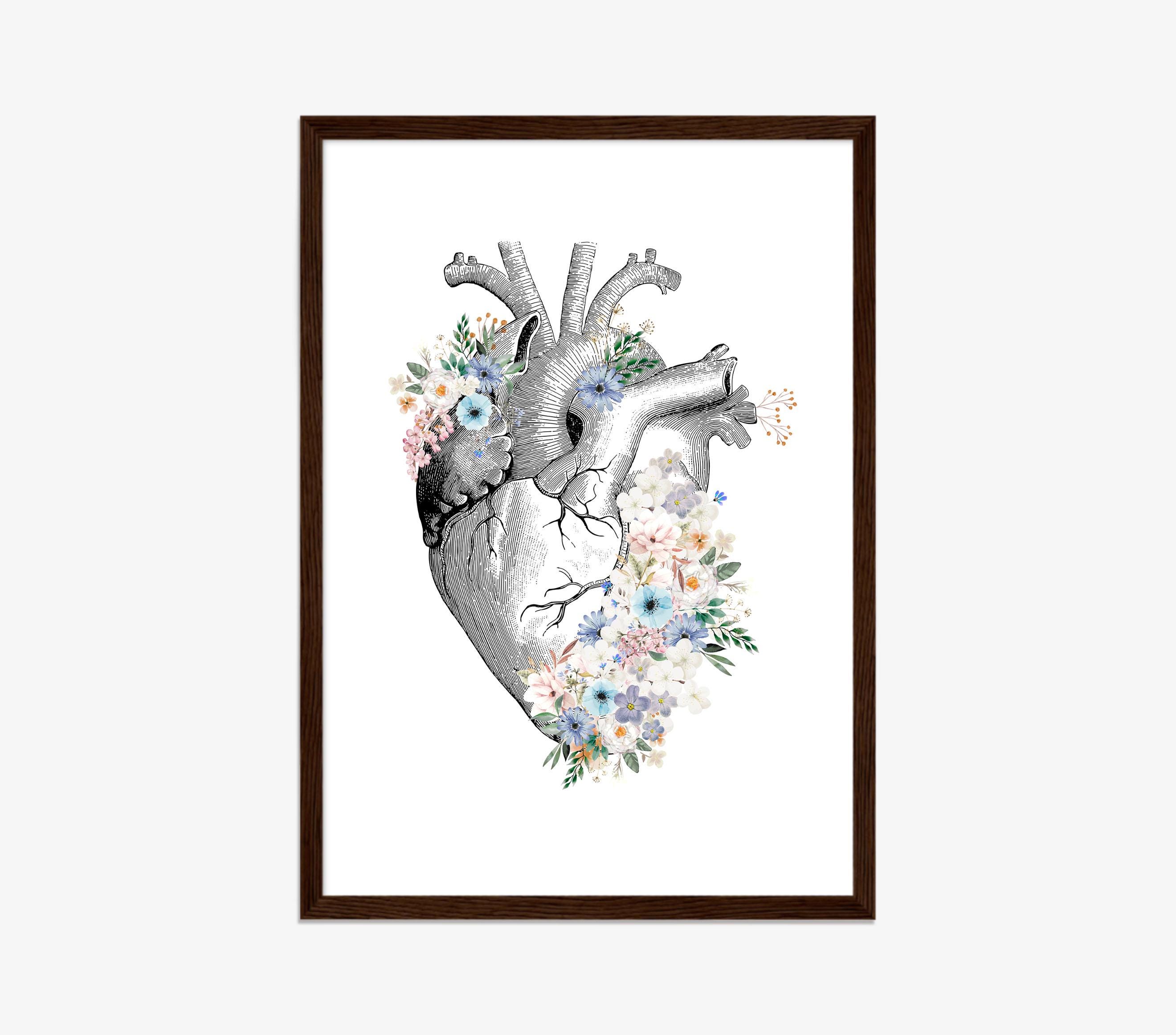 Floral Heart Anatomy Print | Medical Art, Minimalist Decor - Etsy