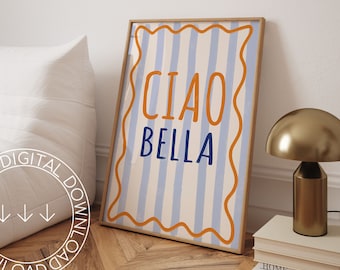 Impresión Ciao Bella / Cita italiana, Póster azul pastel (Descarga digital)