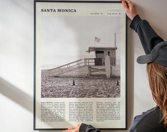 Vintage Santa Monica Strand Poster | Kalifornische Schwarzweiß Küstenkunst Poster