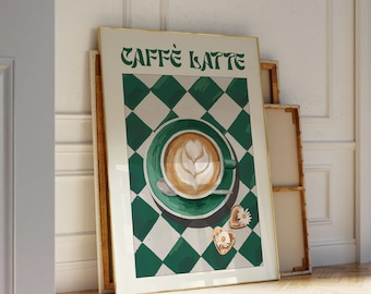 Caffe Latte-kunstafdruk | Groene keuken café-inrichting