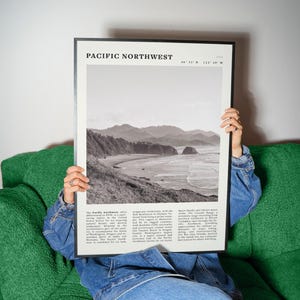 Póster vintage del noroeste del Pacífico / Impresión de Haystack Rock en Cannon Beach / Arte mural de viajes por el noroeste del Pacífico