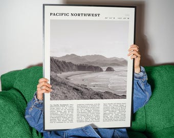 Pôster vintage do Noroeste do Pacífico | Impressão da rocha Haystack de Cannon Beach | Arte de parede para viagens no Noroeste do Pacífico