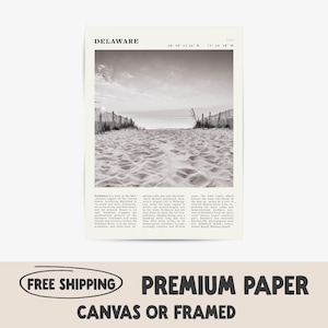 Delaware Strand Druck | Küstenwandkunst | Serene Schwarz & Weiß Poster Geschenk für Naturliebhaber und Reiseliebhaber