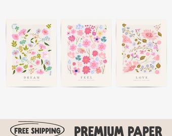 Wildflower Pastel Pink Print Set | Girly Preppy Wall Art