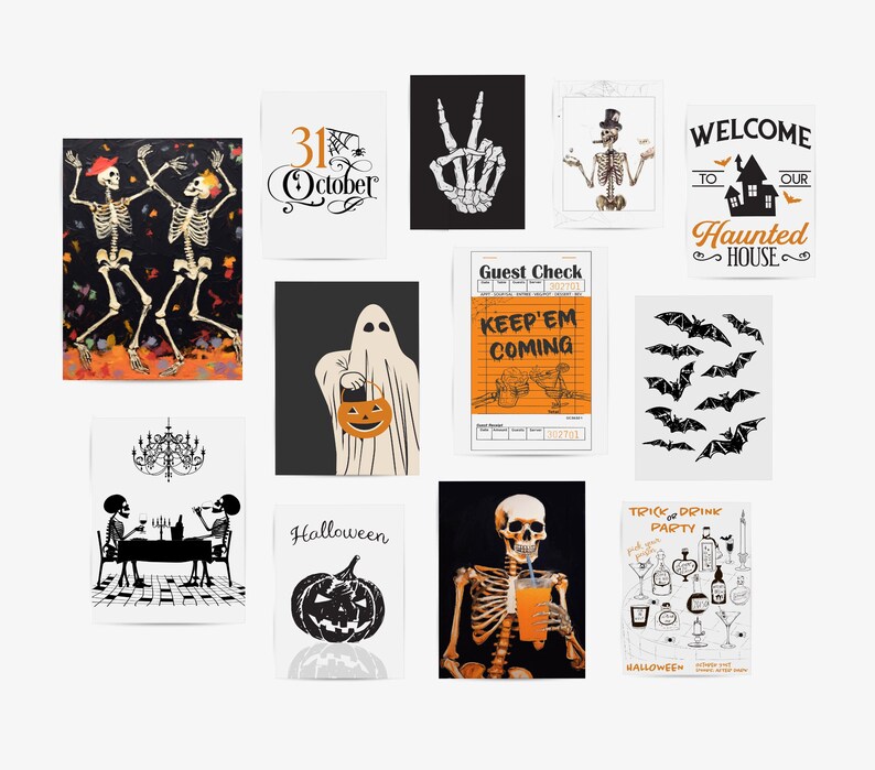 Halloween Art Print Set Spooky Haunted House Decor Etsy