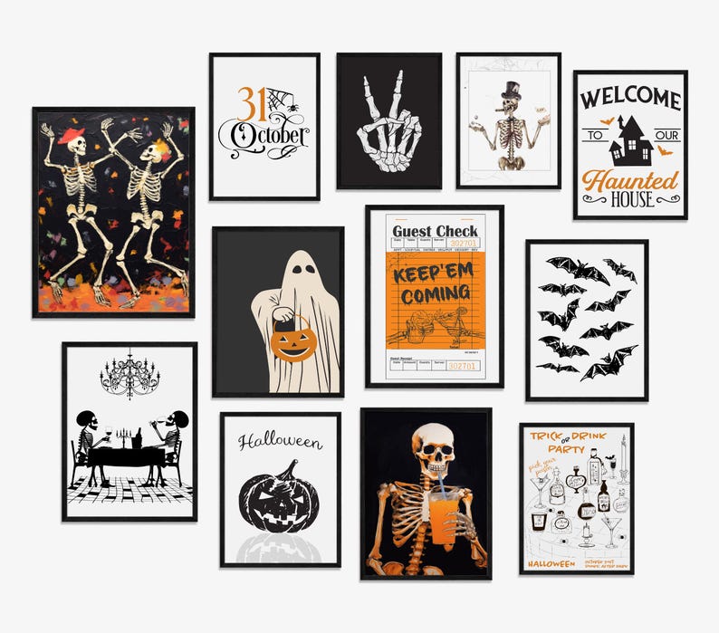 Halloween Art Print Set Spooky Haunted House Decor Etsy
