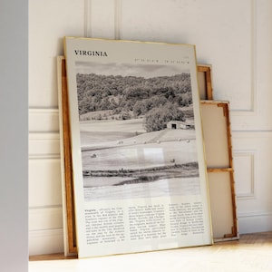 Póster imprimible en blanco y negro de Virginia / Impresión vintage de Blue Ridge / Regalo ideal para amantes de la naturaleza