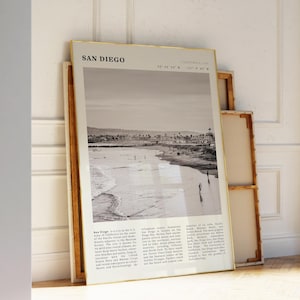 Druckbare San Diego Schwarz & Weiß Poster | Kalifornien Poster | Küstenwandkunst | Perfektes Geschenk für Strandliebhaber