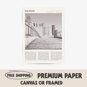 Raleigh Black & White Print | Vintage North Carolina Poster | Gift for City Lovers