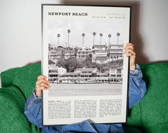 Newport Strand Poster | Kalifornische Küstenwand Kunst | Vintage Schwarzweiß Strand Print