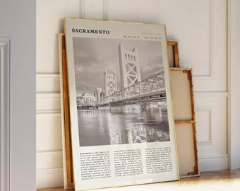 Sacramento Tower Bridge Print | Vintage Black and White California Art (Digital Download)