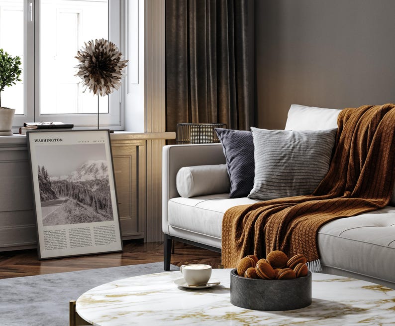 Poster con paesaggio in bianco e nero di Washington / Arte murale vintage del Pacifico nord-occidentale immagine 6