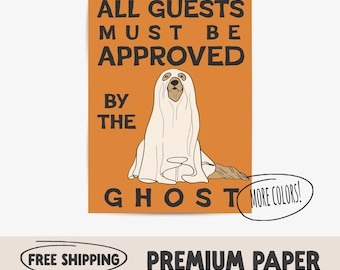 Stampa di cane fantasma di Halloween / Decorazione murale per feste spettrali