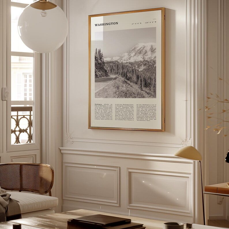 Poster con paesaggio in bianco e nero di Washington / Arte murale vintage del Pacifico nord-occidentale immagine 9