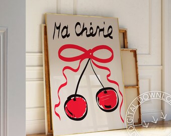 Ma Cherie Cherry Bow Print | French Girly Wall Art (Digital Download)