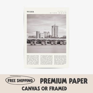 Tulsa Black & White Print | Oklahoma Vintage Skyline Poster | Ideal Gift for Architecture Lovers