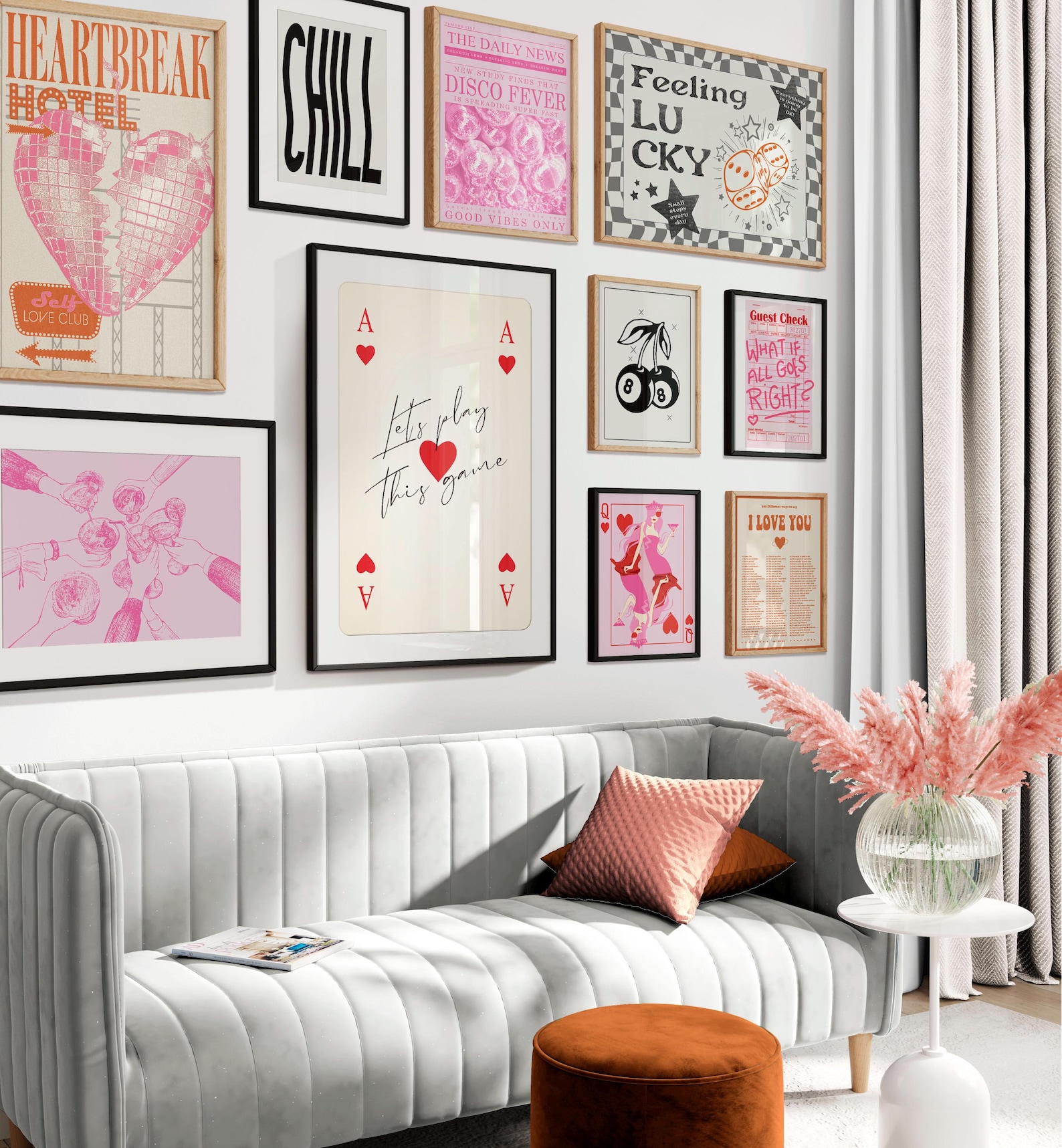 Gallery Set of 10 Preppy Aesthetic Posters | Dorm Red Pink Prints | Ace