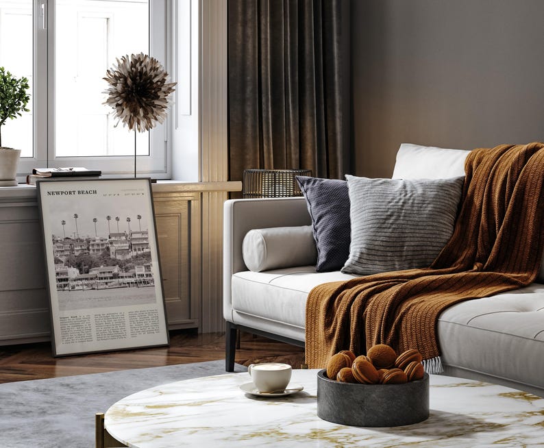 Newport Beach Print | California Coastal Wall Art | Vintage Black and White Beach Poster image 3