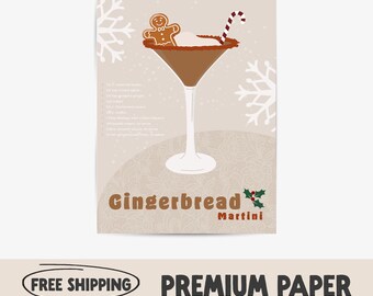 Gingerbread Martini Print | Festive Christmas Bar Decor