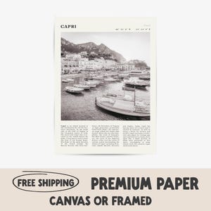 Capri Black & White Travel Poster | Amalfi Coast Seaside Print | Vintage Italy Wall Art | Minimalist Mediterranean Decor