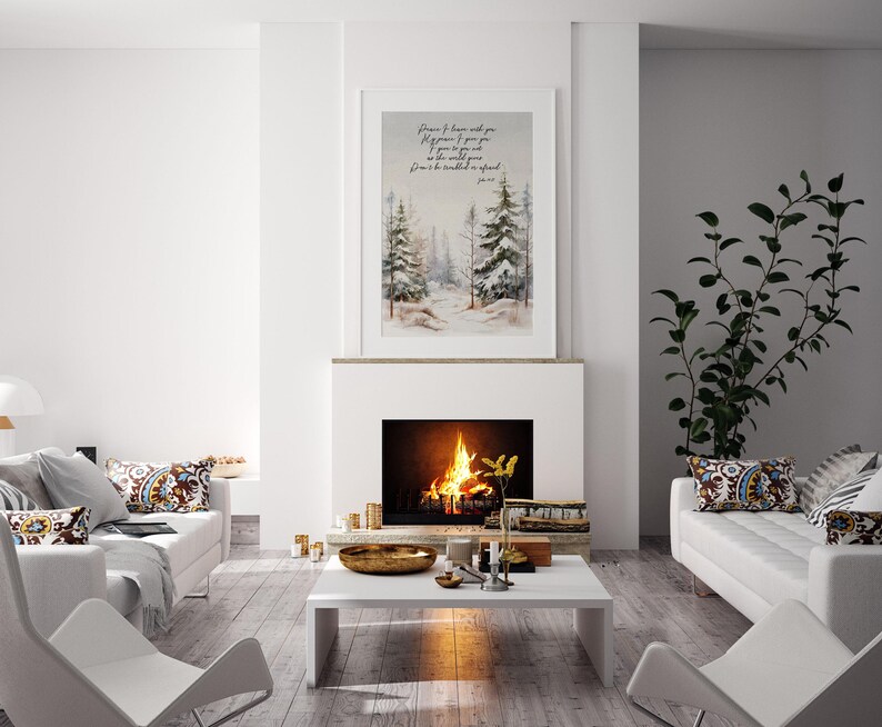 Printable Winter Scenery Poster Light Neutral Forest Landscape Merry White Christmas Trees With