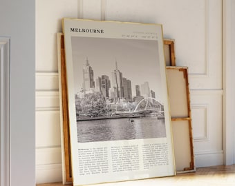 Melbourne Cityscape Print | Vintage Black & White Australia Wall Art (Digital Download)