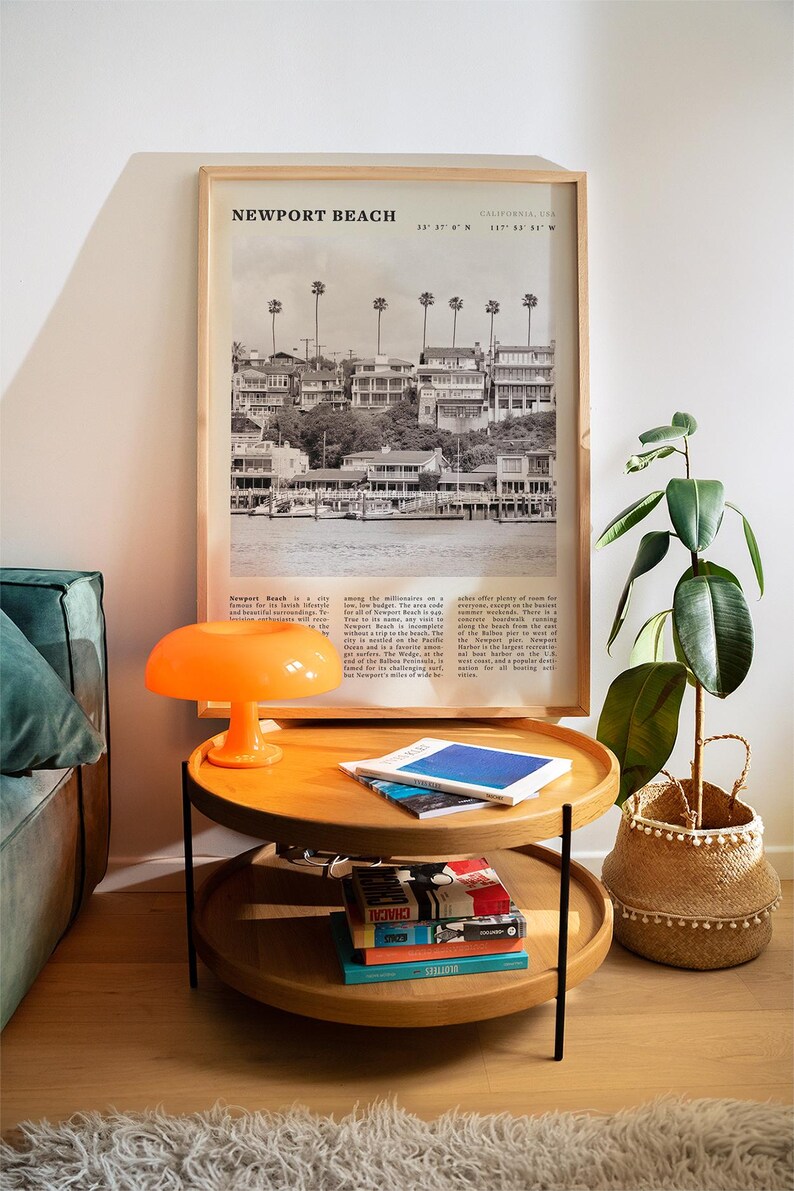 Newport Beach Print | California Coastal Wall Art | Vintage Black and White Beach Poster image 7