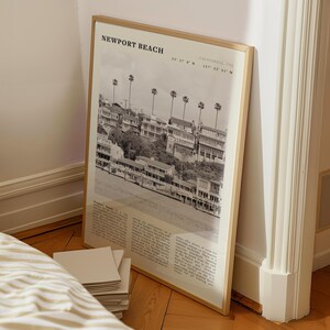 Newport Beach Print | California Coastal Wall Art | Vintage Black and White Beach Poster image 4