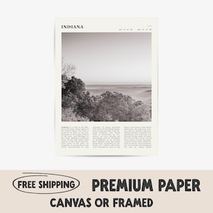 Indiana Black & White Print | Vintage Midwest Poster | Ideal Gift for Hoosiers