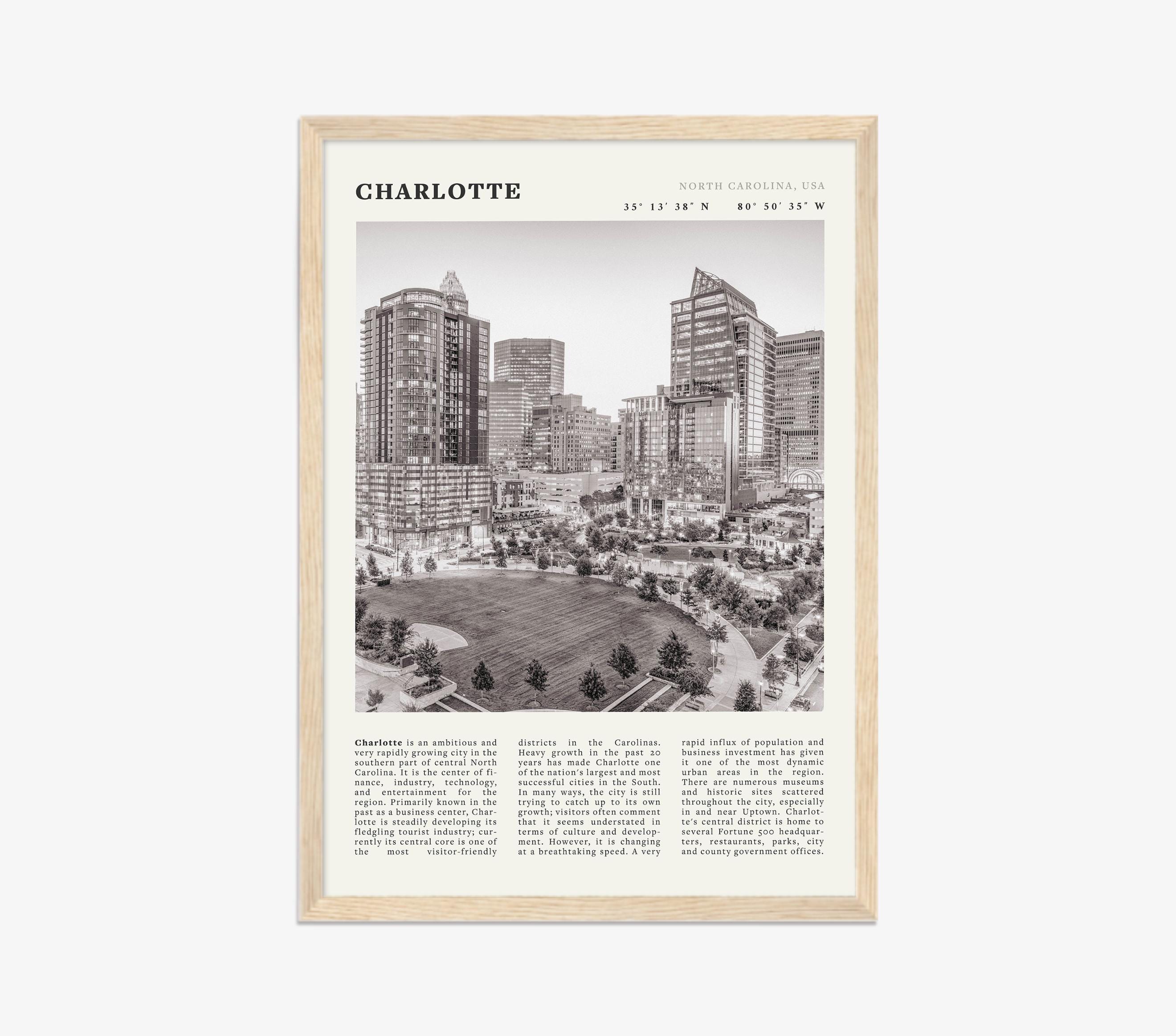 Charlotte Black & White Print | Vintage North Carolina Skyline