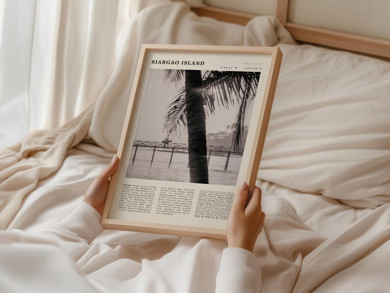 Pôster vintage da Ilha de Siargao, Filipinas | Impressão artística de viagem com palmeiras e calçadão de surf Cloud 9 imagem 3