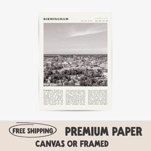 Affiche en noir et blanc de Birmingham | impression vintage de ville d'Alabama | Cadeau pour les amateurs d'histoire et d'art