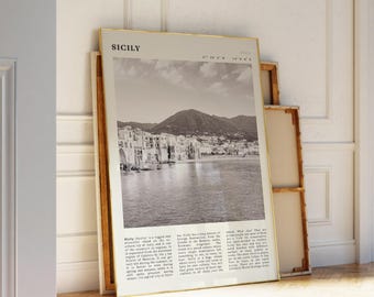 Sizilien Poster zum Ausdrucken | Italienische Küstenwandkunst | Vintage Schwarzweiß Reisedruck