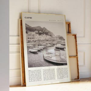 Printable Capri Black & White Travel Poster | Amalfi Coast Seaside Print | Vintage Italy Wall Art | Minimalist Mediterranean Decor