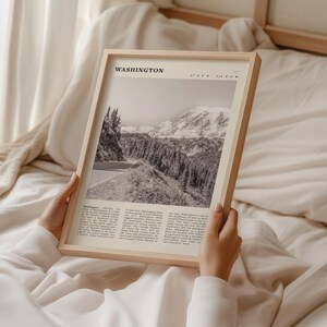 Poster con paesaggio in bianco e nero di Washington / Arte murale vintage del Pacifico nord-occidentale immagine 2