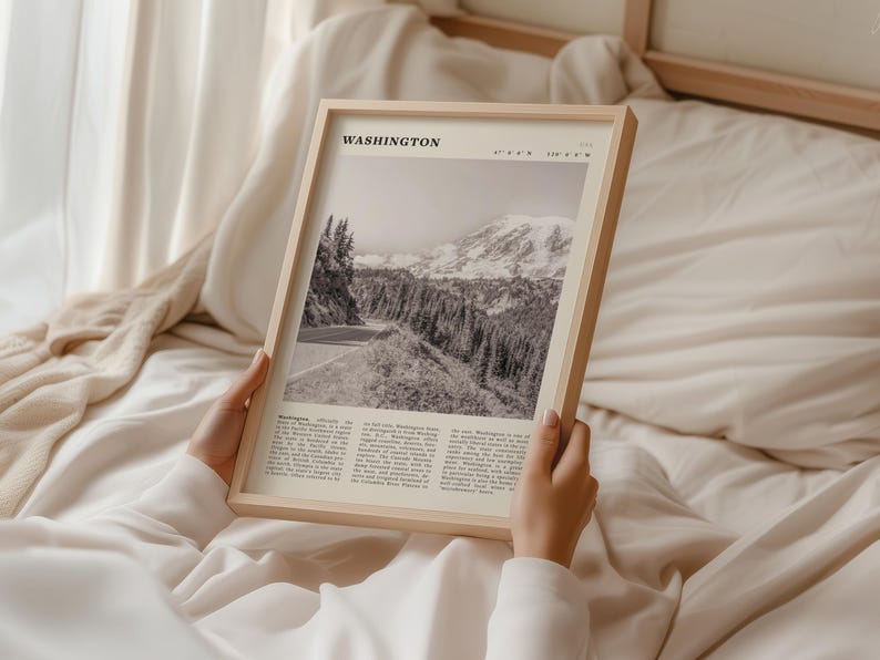 Poster con paesaggio in bianco e nero di Washington / Arte murale vintage del Pacifico nord-occidentale immagine 2